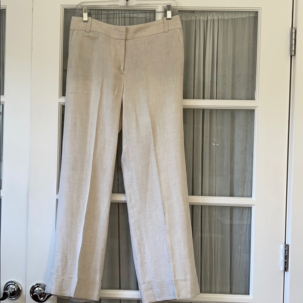 Cream linen, cuffed trousers